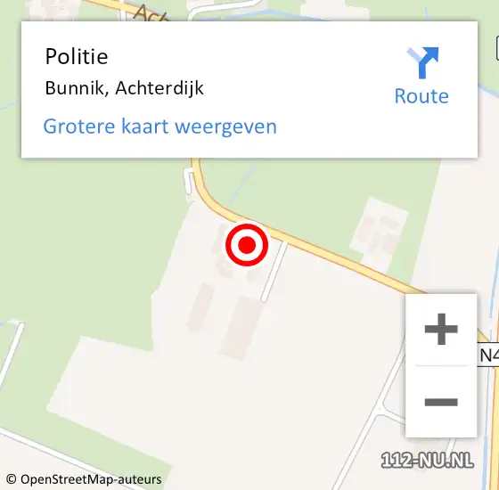 Locatie op kaart van de 112 melding: Politie Bunnik, Achterdijk op 1 februari 2015 02:00