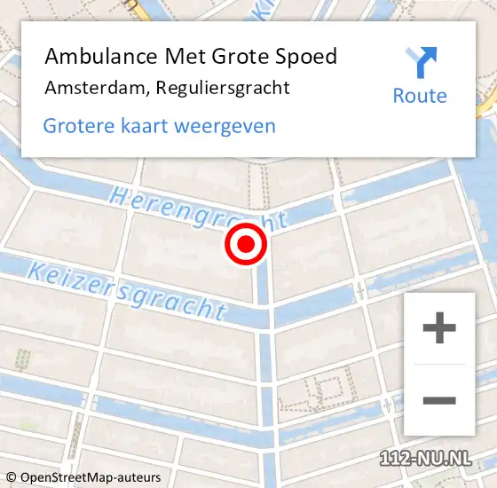 Locatie op kaart van de 112 melding: Ambulance Met Grote Spoed Naar Amsterdam, Reguliersgracht op 1 februari 2015 03:53