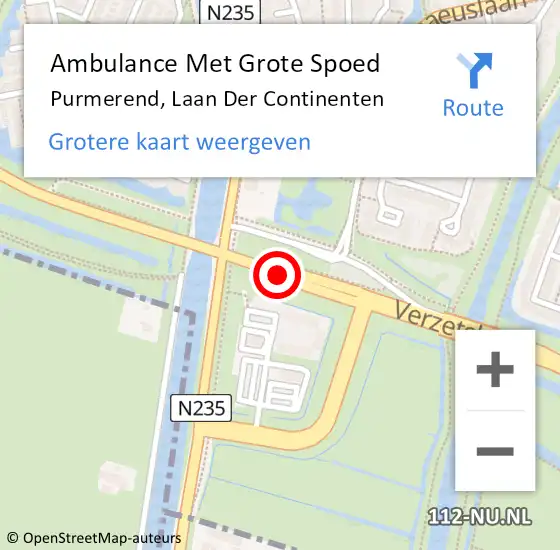 Locatie op kaart van de 112 melding: Ambulance Met Grote Spoed Naar Purmerend, Laan Der Continenten op 1 februari 2015 04:46