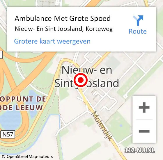 Locatie op kaart van de 112 melding: Ambulance Met Grote Spoed Naar Nieuw- En Sint Joosland, Korteweg op 1 februari 2015 05:14