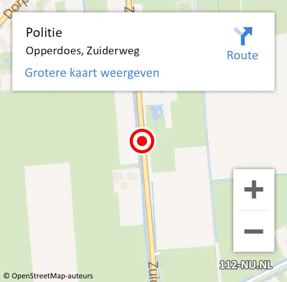 Locatie op kaart van de 112 melding: Politie Opperdoes, Zuiderweg op 1 februari 2015 07:06