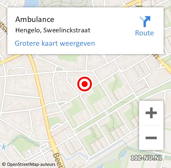 Locatie op kaart van de 112 melding: Ambulance Hengelo, Sweelinckstraat op 1 februari 2015 08:28