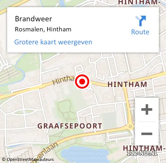 Locatie op kaart van de 112 melding: Brandweer Rosmalen, Hintham op 1 februari 2015 08:48