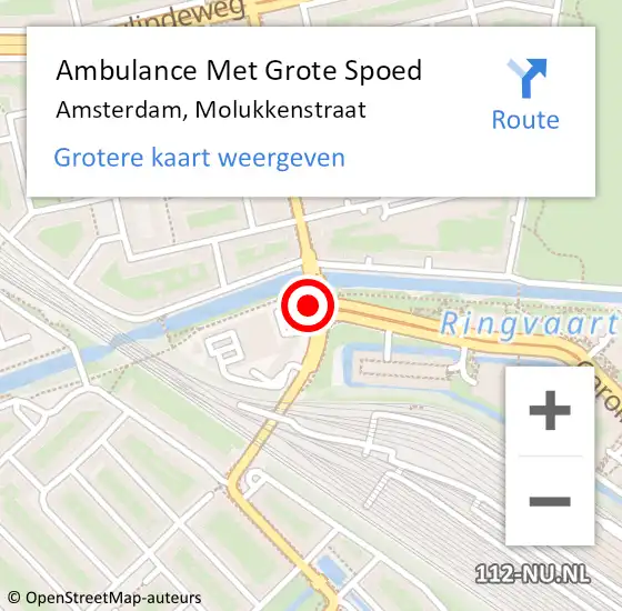 Locatie op kaart van de 112 melding: Ambulance Met Grote Spoed Naar Amsterdam, Molukkenstraat op 1 februari 2015 09:24