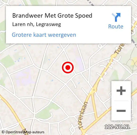 Locatie op kaart van de 112 melding: Brandweer Met Grote Spoed Naar Laren nh, Legrasweg op 1 februari 2015 11:07