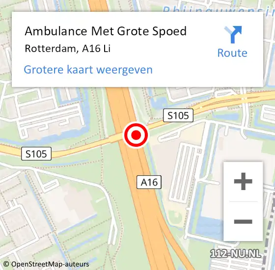 Locatie op kaart van de 112 melding: Ambulance Met Grote Spoed Naar Rotterdam, A16 Re op 1 februari 2015 12:05