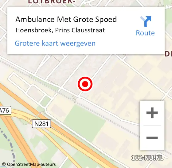 Locatie op kaart van de 112 melding: Ambulance Met Grote Spoed Naar Hoensbroek, Prins Clausstraat op 1 februari 2015 12:13