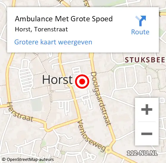 Locatie op kaart van de 112 melding: Ambulance Met Grote Spoed Naar Horst, Torenstraat op 1 februari 2015 12:32