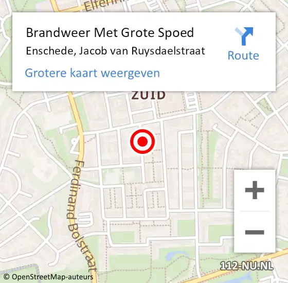 Locatie op kaart van de 112 melding: Brandweer Met Grote Spoed Naar Enschede, Jacob van Ruysdaelstraat op 1 februari 2015 14:48