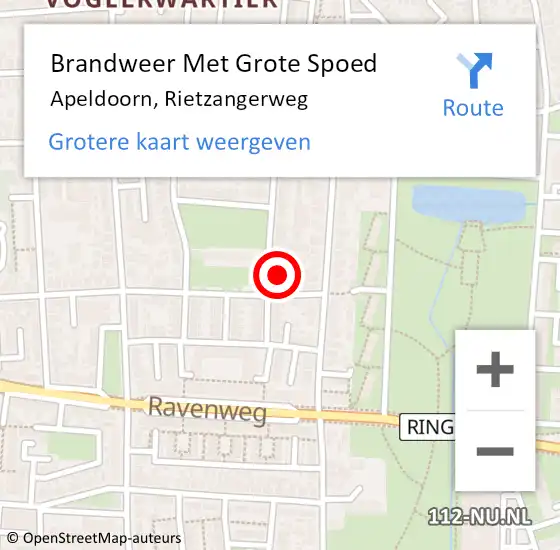 Locatie op kaart van de 112 melding: Brandweer Met Grote Spoed Naar Apeldoorn, Rietzangerweg op 1 februari 2015 16:08