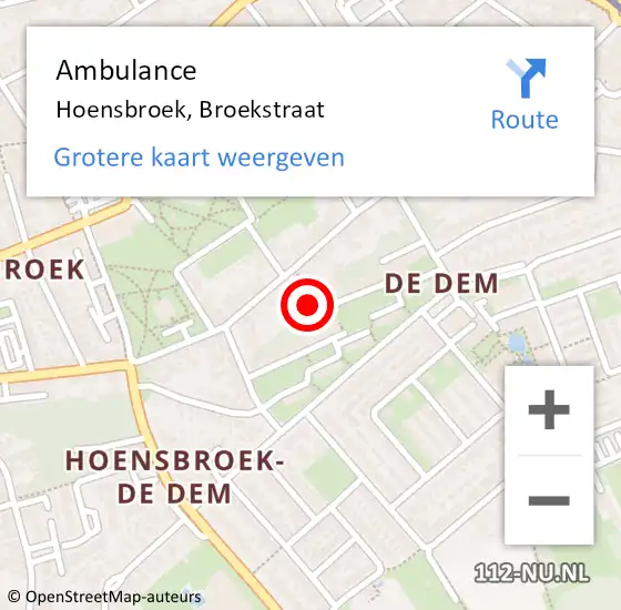 Locatie op kaart van de 112 melding: Ambulance Hoensbroek, Broekstraat op 28 oktober 2013 16:00