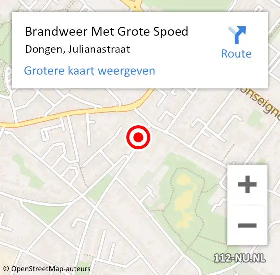 Locatie op kaart van de 112 melding: Brandweer Met Grote Spoed Naar Dongen, Julianastraat op 1 februari 2015 16:29