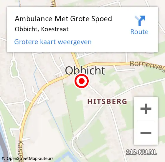 Locatie op kaart van de 112 melding: Ambulance Met Grote Spoed Naar Obbicht, Koestraat op 1 februari 2015 16:44