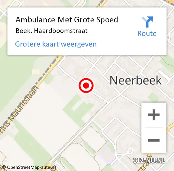 Locatie op kaart van de 112 melding: Ambulance Met Grote Spoed Naar Beek, Haardboomstraat op 1 februari 2015 16:49