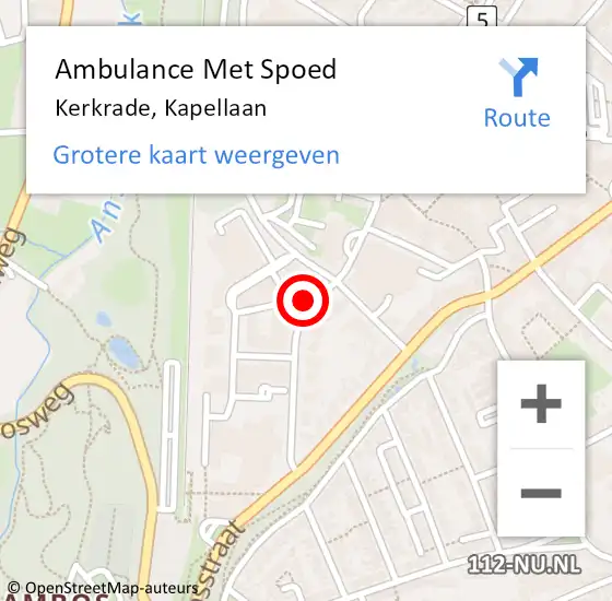 Locatie op kaart van de 112 melding: Ambulance Met Spoed Naar Kerkrade, Kapellaan op 1 februari 2015 17:54