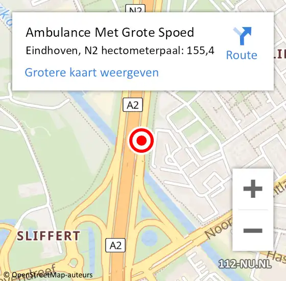 Locatie op kaart van de 112 melding: Ambulance Met Grote Spoed Naar Eindhoven, N2 hectometerpaal: 158,4 op 1 februari 2015 18:06