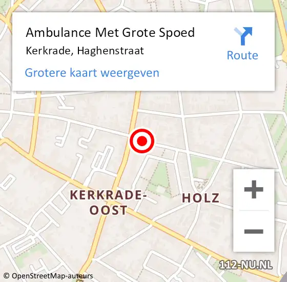 Locatie op kaart van de 112 melding: Ambulance Met Grote Spoed Naar Kerkrade, Haghenstraat op 1 februari 2015 18:16