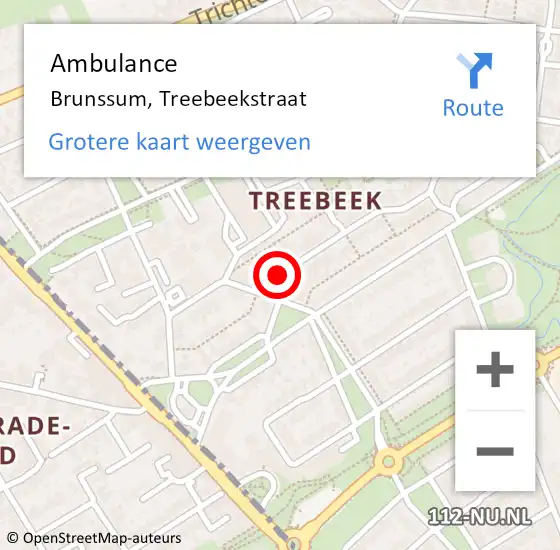 Locatie op kaart van de 112 melding: Ambulance Brunssum, Treebeekstraat op 1 februari 2015 19:42