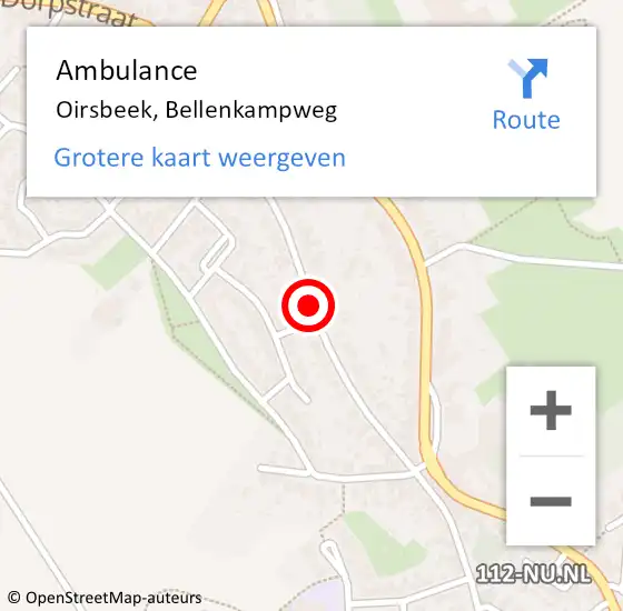 Locatie op kaart van de 112 melding: Ambulance Oirsbeek, Bellenkampweg op 28 oktober 2013 16:21