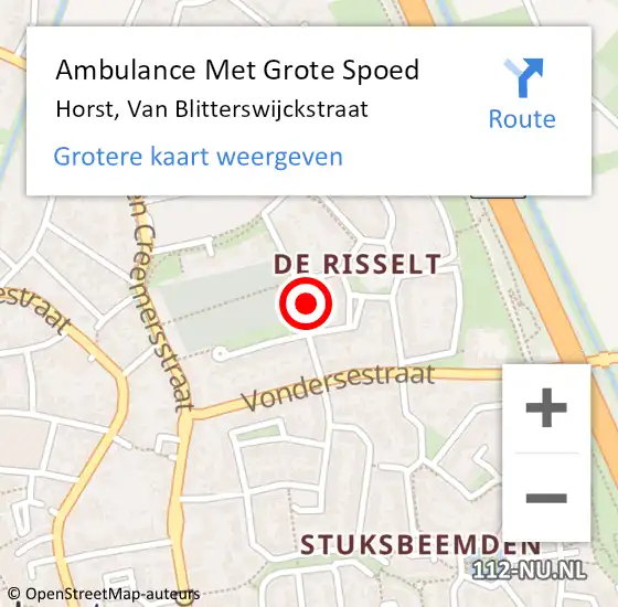 Locatie op kaart van de 112 melding: Ambulance Met Grote Spoed Naar Horst, Van Blitterswijckstraat op 1 februari 2015 20:07