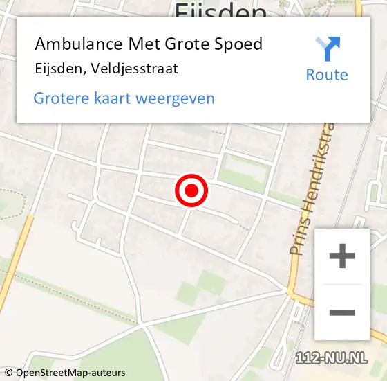 Locatie op kaart van de 112 melding: Ambulance Met Grote Spoed Naar Eijsden, Veldjesstraat op 1 februari 2015 20:55