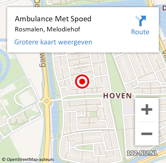 Locatie op kaart van de 112 melding: Ambulance Met Spoed Naar Rosmalen, Melodiehof op 1 februari 2015 21:37