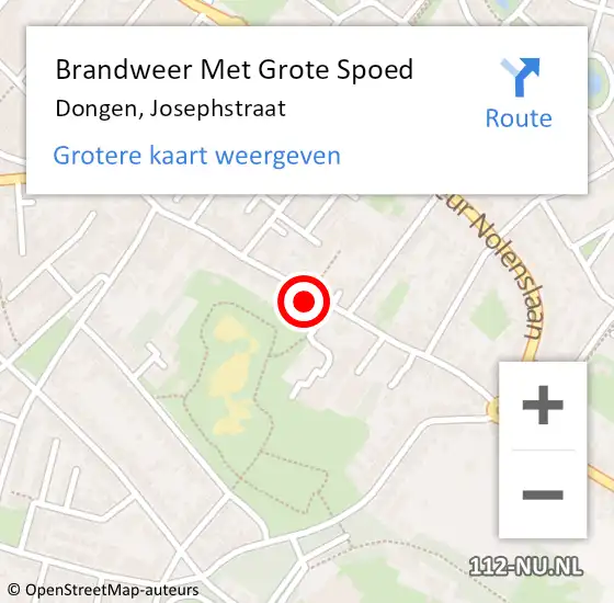 Locatie op kaart van de 112 melding: Brandweer Met Grote Spoed Naar Dongen, Josephstraat op 1 februari 2015 21:39