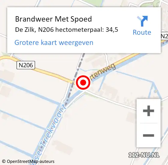 Locatie op kaart van de 112 melding: Brandweer Met Spoed Naar De Zilk, N206 hectometerpaal: 34,5 op 28 oktober 2013 16:25