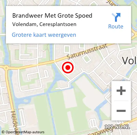 Locatie op kaart van de 112 melding: Brandweer Met Grote Spoed Naar Volendam, Ceresplantsoen op 1 februari 2015 22:24