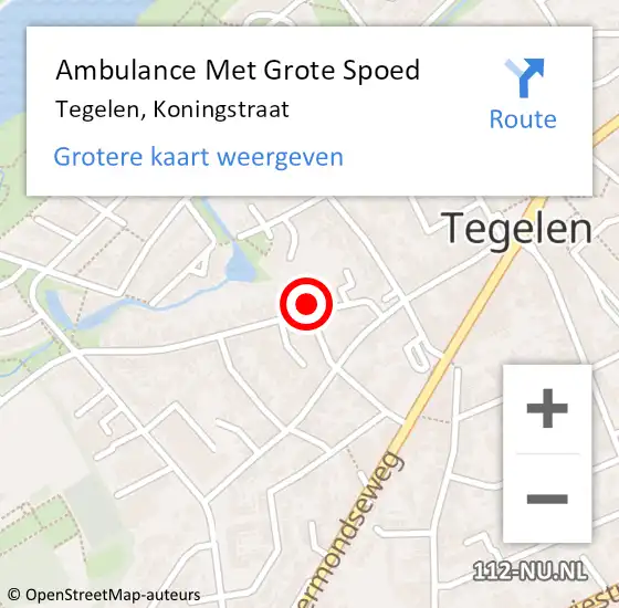 Locatie op kaart van de 112 melding: Ambulance Met Grote Spoed Naar Tegelen, Koningstraat op 1 februari 2015 23:30