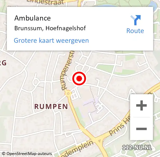 Locatie op kaart van de 112 melding: Ambulance Brunssum, Hoefnagelshof op 2 februari 2015 02:10