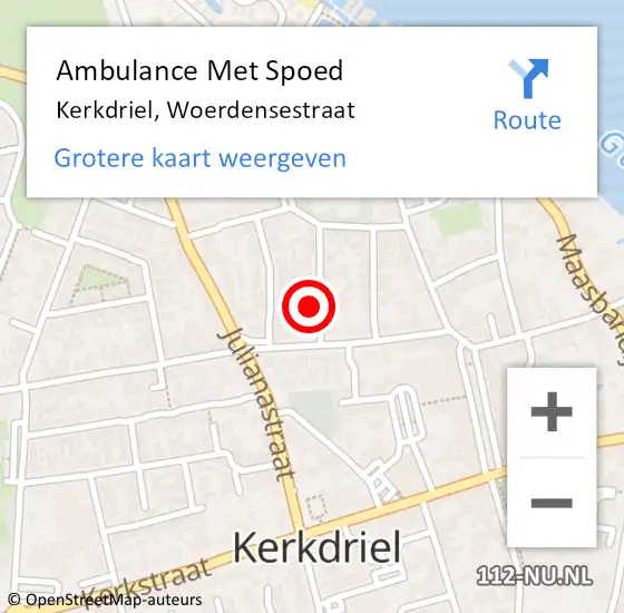 Locatie op kaart van de 112 melding: Ambulance Met Spoed Naar Kerkdriel, Woerdensestraat op 2 februari 2015 04:49