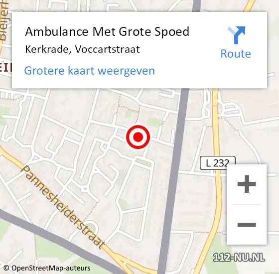 Locatie op kaart van de 112 melding: Ambulance Met Grote Spoed Naar Kerkrade, Voccartstraat op 2 februari 2015 06:10