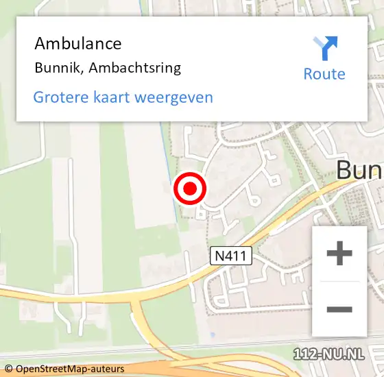 Locatie op kaart van de 112 melding: Ambulance Bunnik, Ambachtsring op 2 februari 2015 06:17