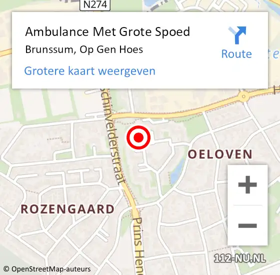 Locatie op kaart van de 112 melding: Ambulance Met Grote Spoed Naar Brunssum, Op Gen Hoes op 2 februari 2015 07:40