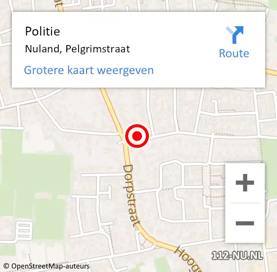 Locatie op kaart van de 112 melding: Politie Nuland, Pelgrimstraat op 2 februari 2015 08:08