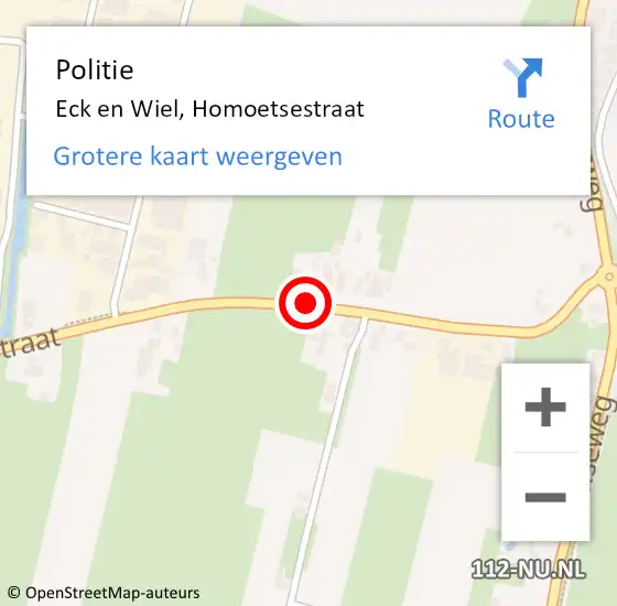 Locatie op kaart van de 112 melding: Politie Eck en Wiel, Homoetsestraat op 2 februari 2015 08:15