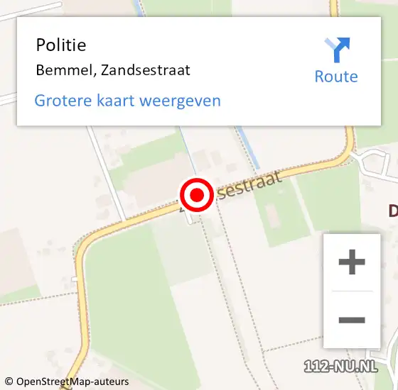 Locatie op kaart van de 112 melding: Politie Bemmel, Zandsestraat op 2 februari 2015 08:50