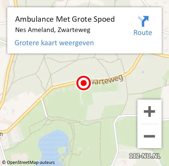 Locatie op kaart van de 112 melding: Ambulance Met Grote Spoed Naar Nes Ameland, Zwarteweg op 2 februari 2015 08:54