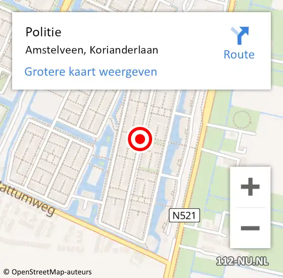 Locatie op kaart van de 112 melding: Politie Amstelveen, Korianderlaan op 2 februari 2015 08:55