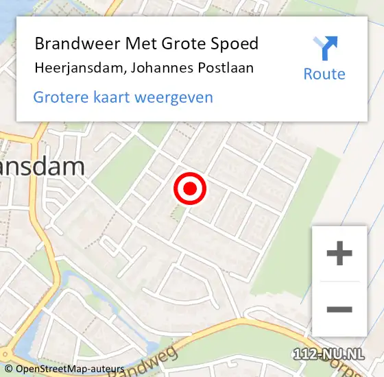 Locatie op kaart van de 112 melding: Brandweer Met Grote Spoed Naar Heerjansdam, Johannes Postlaan op 2 februari 2015 09:20