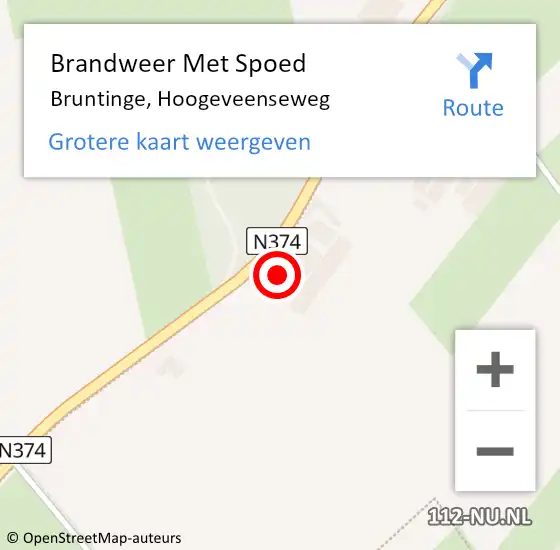 Locatie op kaart van de 112 melding: Brandweer Met Spoed Naar Bruntinge, Hoogeveenseweg op 2 februari 2015 10:38