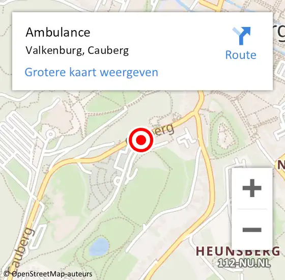 Locatie op kaart van de 112 melding: Ambulance Valkenburg, Cauberg op 2 februari 2015 11:25