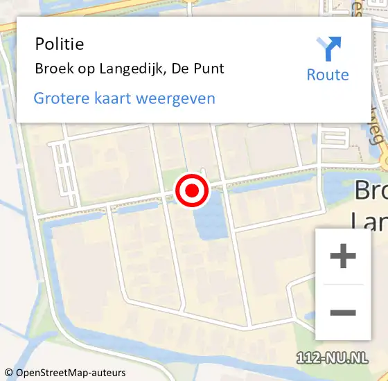 Locatie op kaart van de 112 melding: Politie Broek op Langedijk, De Punt op 2 februari 2015 11:28