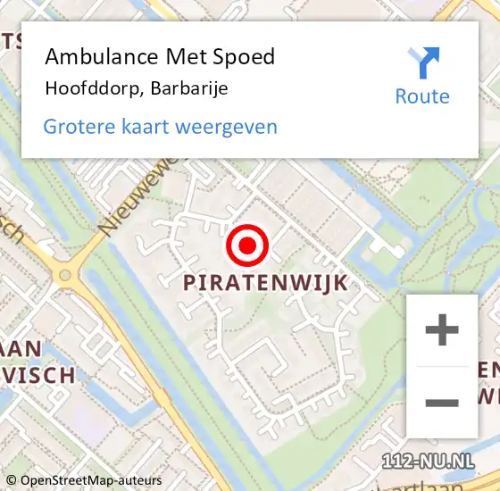 Locatie op kaart van de 112 melding: Ambulance Met Spoed Naar Hoofddorp, Barbarije op 2 februari 2015 12:03