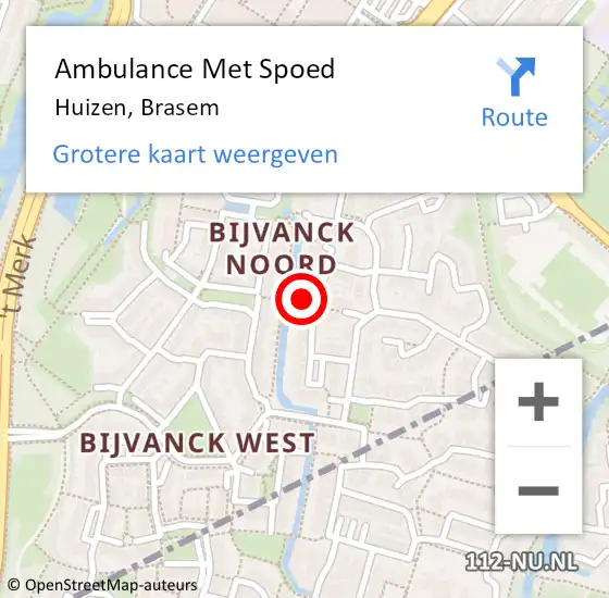 Locatie op kaart van de 112 melding: Ambulance Met Spoed Naar Huizen, Brasem op 2 februari 2015 12:56