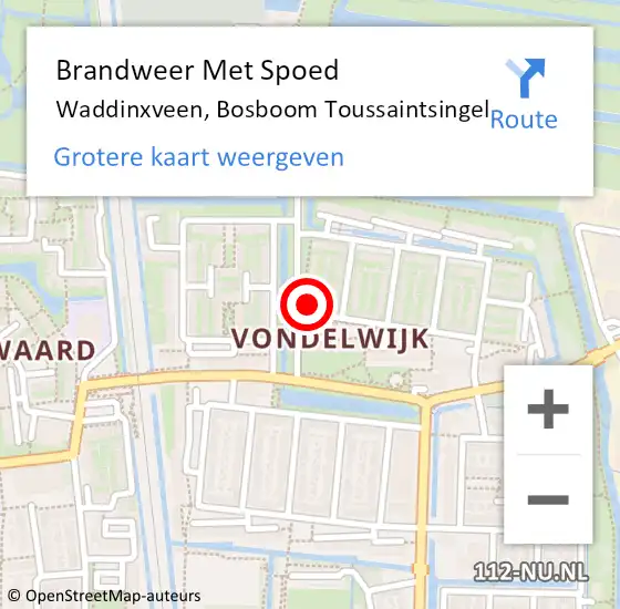 Locatie op kaart van de 112 melding: Brandweer Met Spoed Naar Waddinxveen, Bosboom Toussaintsingel op 2 februari 2015 13:30