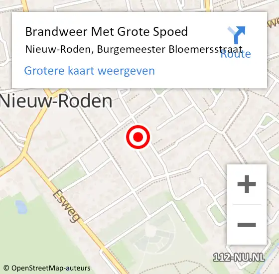 Locatie op kaart van de 112 melding: Brandweer Met Grote Spoed Naar Nieuw-Roden, Burgemeester Bloemersstraat op 2 februari 2015 14:15