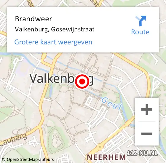 Locatie op kaart van de 112 melding: Brandweer Valkenburg, Gosewijnstraat op 2 februari 2015 15:38