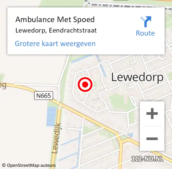 Locatie op kaart van de 112 melding: Ambulance Met Spoed Naar Lewedorp, Eendrachtstraat op 2 februari 2015 16:13